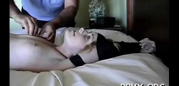  Big bold dude has no mercy for cute girl as he bounds her tight